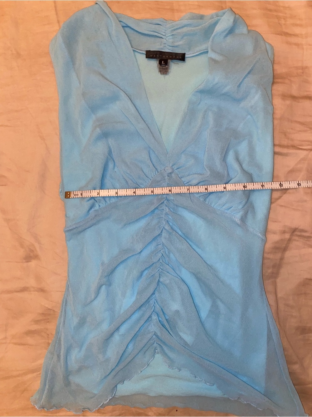 Y2K Weston Wear Light Blue Ruched V-Neck Women's Tank Top - Picture 6 of 6